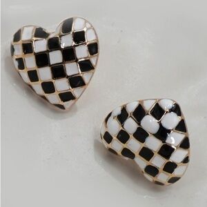 Elegant Black and White Heart Earrings